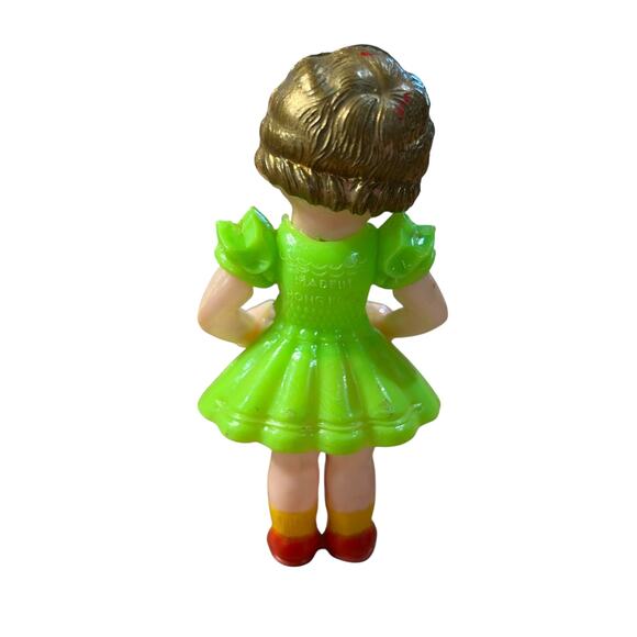 Vintage Creepy Doll Sleep Eyes Green Dress Halloween Toy 1950s Hong Kong - Picture 7 of 9